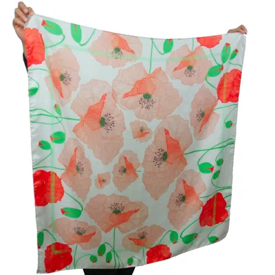 Poppi & Peaseblossom Art Women's Silk Scarf Poppies Red