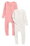 Poppy & Clay Assorted 2-pack Harmony Zip-up One-piece Pajamas In Pink
