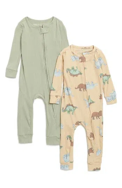 Poppy & Clay Babies'  Harmony 2-pack Rompers In Green/ivory