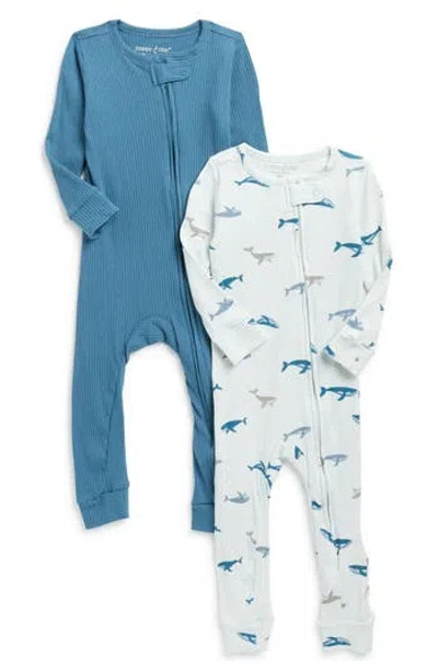 Poppy & Clay Babies'  Harmony Assorted 2-pack Stretch Organic Cotton Zip Sleeper Rompers In Blue