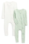 Poppy & Clay Harmony Assorted 2-pack Stretch Organic Cotton Zip Sleeper Rompers In Green