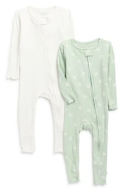 Poppy & Clay Babies'  Harmony Assorted 2-pack Stretch Organic Cotton Zip Sleeper Rompers In Green