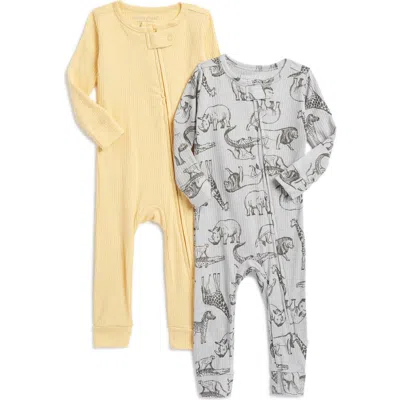 Poppy & Clay Babies'  Harmony Rib Fitted Two-piece Pajamas In Yellow/grey