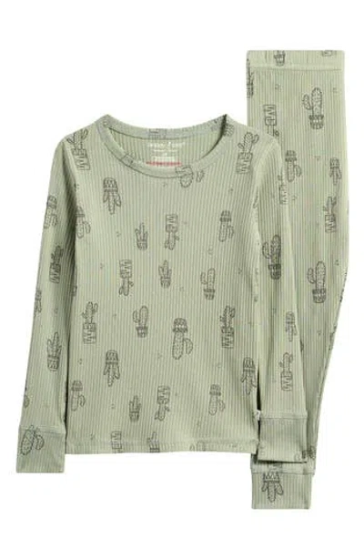 Poppy & Clay Kids' Harmony Rib Fitted Two-piece Pajamas In Green