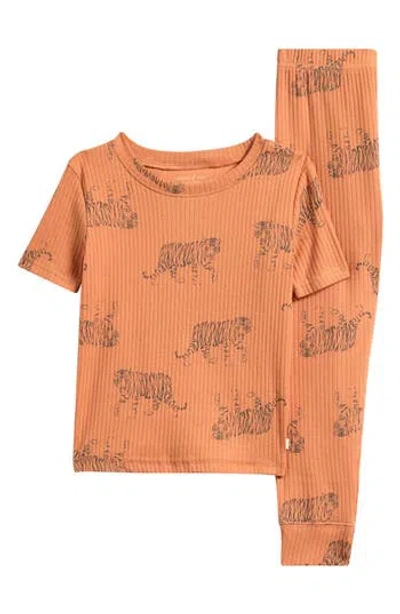 Poppy & Clay Kids' Harmony Rib Fitted Two-piece Pajamas In Orange