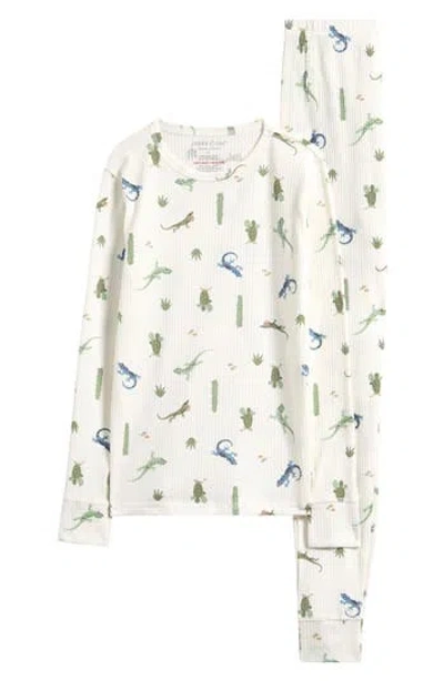 Poppy & Clay Kids' Harmony Rib Fitted Two-piece Pajamas In White