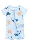 Poppy & Clay Ocean Zip-up One-piece Pajamas In Blue