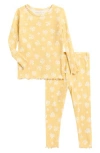 Poppy & Clay Stretch Organic Cotton Fitted Two-piece Pajamas In Yellow