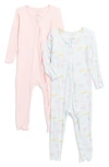 Poppy & Clay Babies'  Zen Fitted Two-piece Pajamas In Pink/blue
