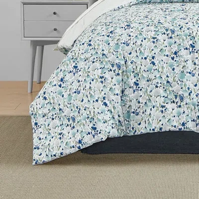 Poppy & Fritz Olivia Blue Cotton Reversible Comforter Set In Teal