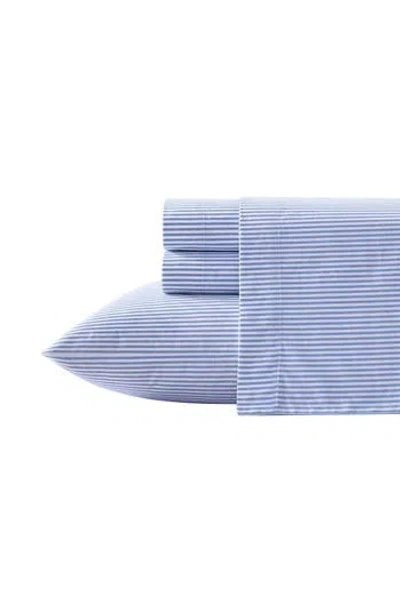 Poppy & Fritz Poppy And Fritz Oxford Stripe 200 Thread Count Cotton Percale Sheet Set In Blue