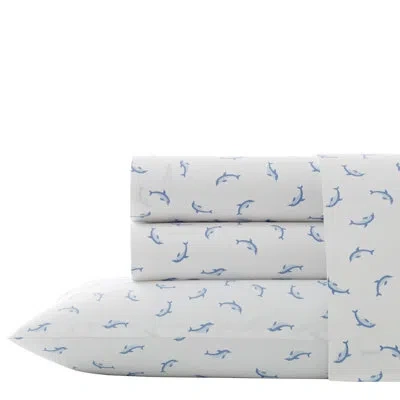 Poppy & Fritz Printed Percale Cotton Sheet Set In Dolphins Blue