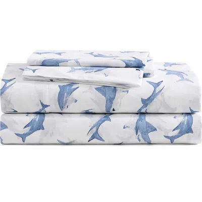 Poppy & Fritz Poppy And Fritz Shark Attack 200 Thread Count Cotton Percale Sheet Set In Blue