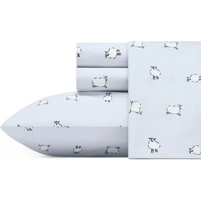 Poppy & Fritz Poppy And Fritz Sheep Print 200 Thread Count Cotton Percale Sheet Set In Blue
