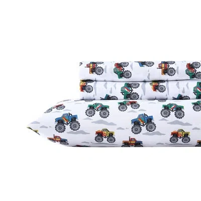 Poppy & Fritz Trucks Microfiber Sheet Set In Gray;white