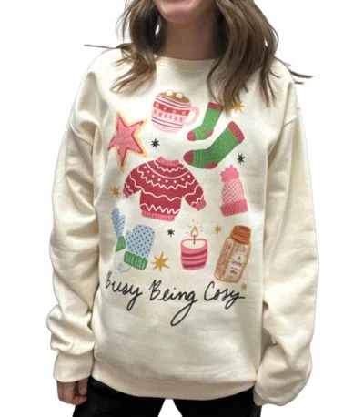 Poppy & Pine Busy Being Cozy Sweatshirt In Cream In White