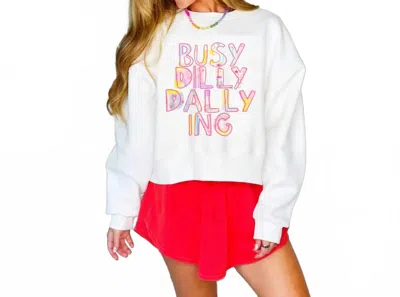 Poppy & Pine Busy Dilly Dallying Crop Long Sleeve Sweatshirt In White