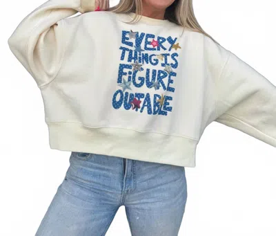 Poppy & Pine Everything Is Figureoutable Crop Long Sleeve Sweatshirt In Beige In Sand
