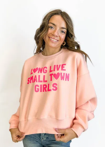 Poppy & Pine Small Town Girls Sweatshirt In Peach In Pink