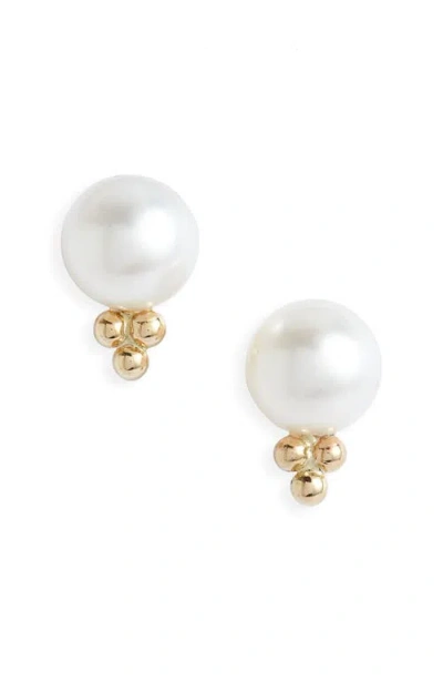Poppy Finch Bubble Trio Cultured Pearl Stud Earrings In White