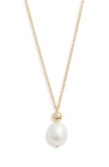 Poppy Finch Cultured Pearl & Diamond Dome Pendant Necklace In Pearl/ 14k Yellow Gold