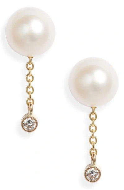 Poppy Finch Cultured Pearl & Diamond Drop Earrings In 14kyg Gold