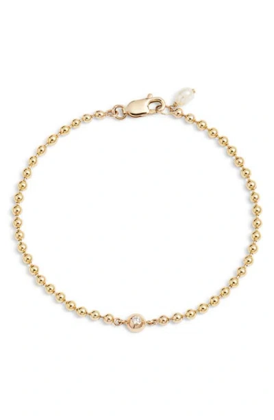 Poppy Finch Diamond & Freshwater Pearl Beaded Bracelet In 14kyg