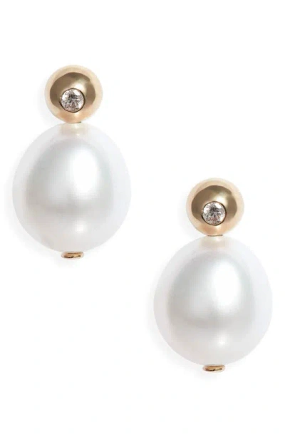Poppy Finch Dome Cultured Pearl & Diamond Stud Earrings In 14k Yellow Gold