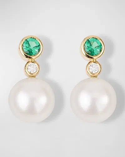 Poppy Finch Gemstone Diamond Pearl Stud Earrings In White