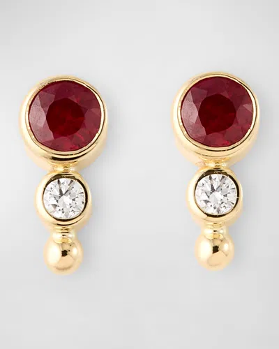 Poppy Finch Gemstone Diamond Stud Earrings In Gold