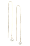 Poppy Finch Long Pearl Threader Earrings In Yellow Gold/pearl