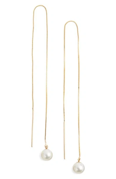 Poppy Finch Long Pearl Threader Earrings In Gold