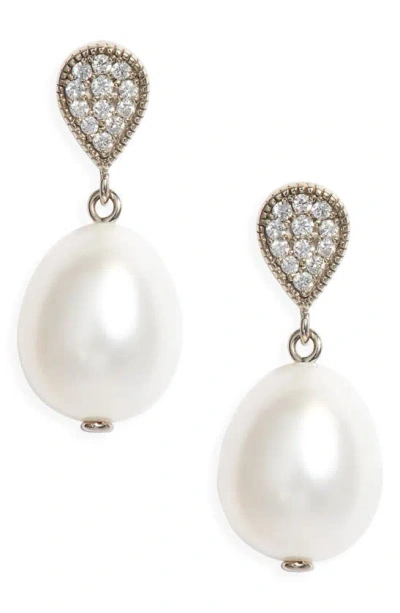 Poppy Finch Pavé Diamond & Cultured Pearl Drop Earrings In Pearl/ 14k Gold