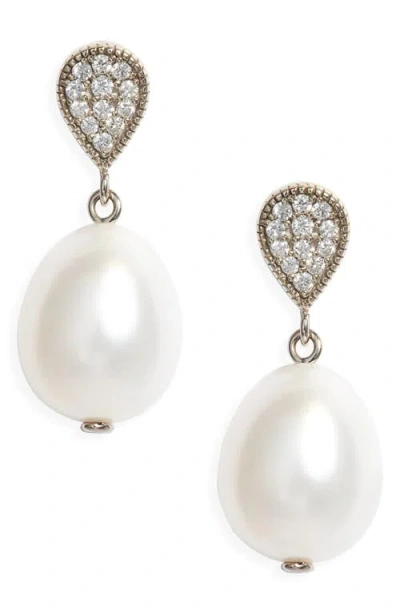 Poppy Finch Pavé Diamond & Cultured Pearl Drop Earrings In Pearl/14k Gold