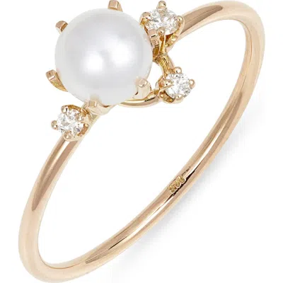 Poppy Finch Pearl & Diamond Cluster Ring In 14kyg