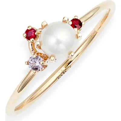 Poppy Finch Pearl, Ruby & Sapphire Ring In Pearl/ruby/yellow Gold