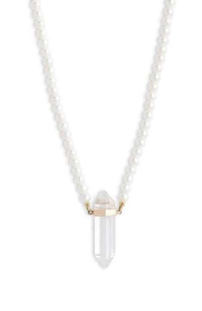 Poppy Finch Quartz Pendant Cultured Pearl Necklace In White