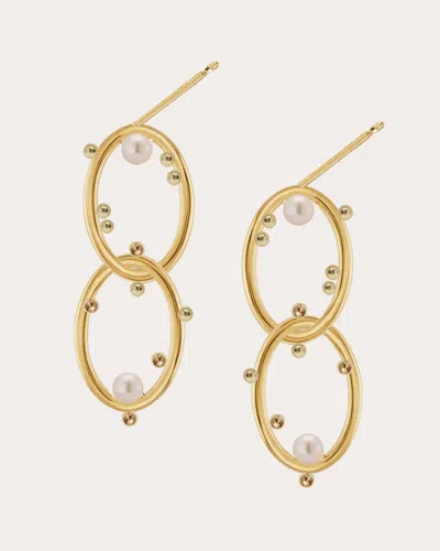 Poppy Finch Women's Cultured Pearl & 14k Gold Dotted Double Oval Drop Earrings