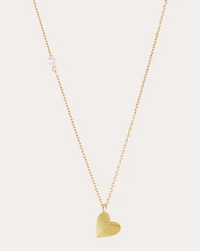Poppy Finch Women's Cultured Pearl & 14k Gold Folding Heart Pendant Necklace