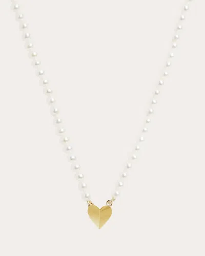 Poppy Finch Women's Cultured Pearl & 14k Gold Folding Heart Strand Necklace