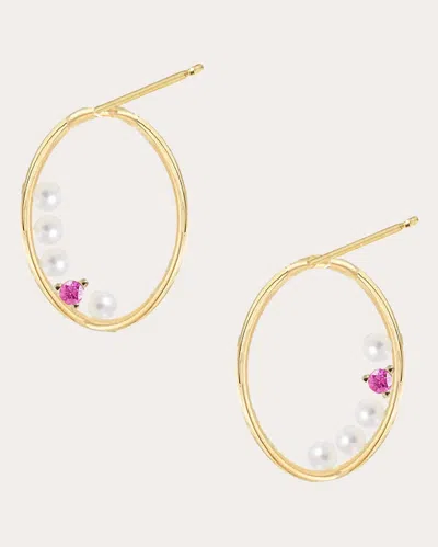Poppy Finch Women's Cultured Pearl & Pink Sapphire 14k Gold Nested Oval Drop Earrings