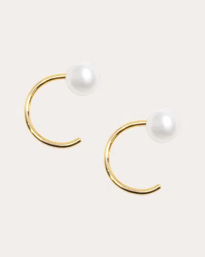 Poppy Finch Women's Petite Pearl Threader Huggie Earrings In Gold