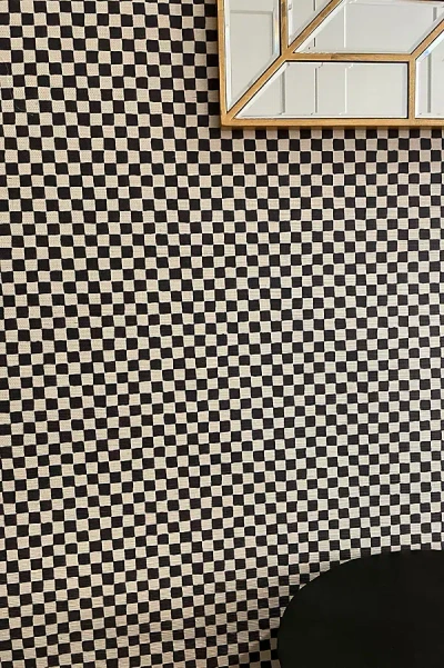 Poppy Print Studio Checker Grasscloth Wallpaper In Black