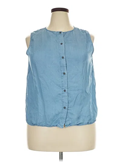 Pre-owned Popsugar Sleeveless Button Down Shirt In Blue