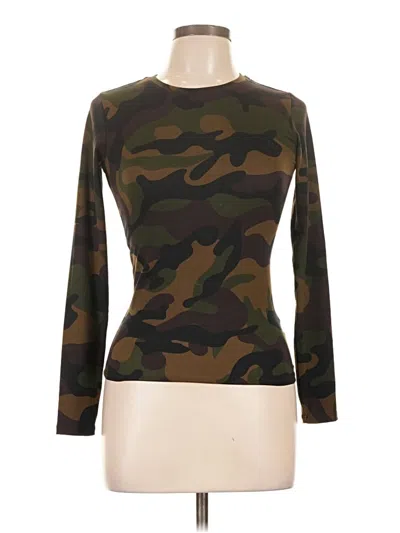 Pre-owned Popular 21 Long Sleeve Top Green Camo Pattern Boatneck Tops