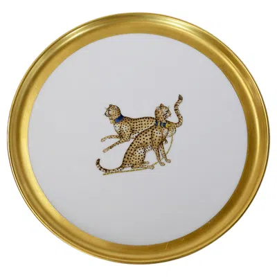 Pre-owned Porcelaine De Paris Decorative Porcelain Plate By , Leopards, 1980s In Sand