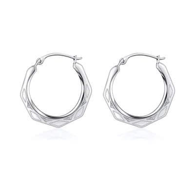 Pori Jewelry 10k Gold Diamond Cut Hexagonal Hoop Earrings In Silver