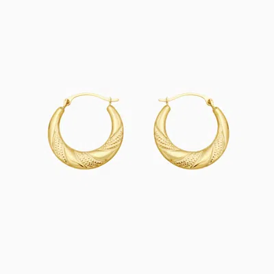 Pori Jewelry 10k Gold Hammered Diamond Cut Alternating Patterened Hoop Earrings