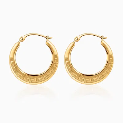Pori Jewelry 10k Gold Round Greek Key Design Hoop Earrings