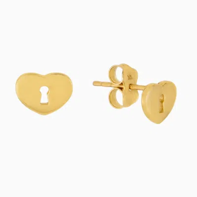 Pori Jewelry 14k Gold Heart Lock Stud Earrings